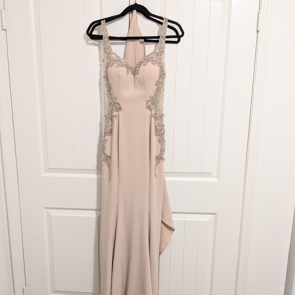 Terani Couture, Beaded Gown with Train & See-through Side Panels 🔥🔥🔥